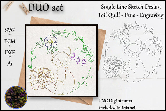Fox 2 - Single line for Foil Quill | Digi Stamp Sketch DESIGN DrawnTogether with love 