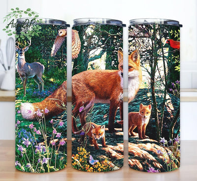 Fox Animal 20oz Skinny Tumbler Png, Paint Forest Tumbler Wrap, Paint Watercolor Tumbler, Forest Fox Animal Tumbler, Fox Tumbler Digital Download Sublimation AdriOP 