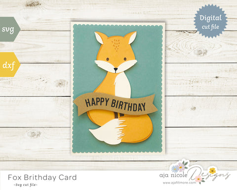 Fox Birthday Card SVG Aja Nicole Designs 