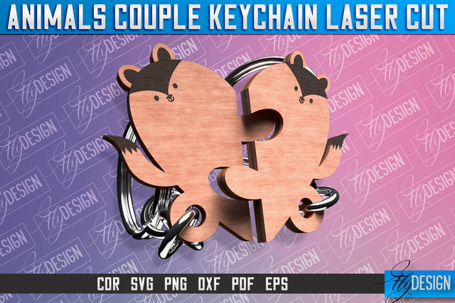 Fox Couple Keychain | Laser Cut SVG Design | CNC Files SVG Fly Design 
