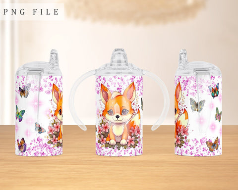 Fox Cub Sippy Cup Wrap, 12oz Sippy Cup Sublimation Design, Little Fox Sippy Cup PNG Sublimation HappyDesignStudio 