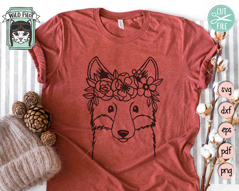 Fox Face With Flower Crown SVG Cut File SVG Wild Pilot 