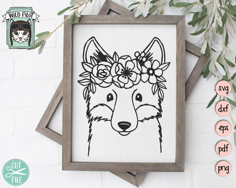 Fox Face With Flower Crown SVG Cut File SVG Wild Pilot 