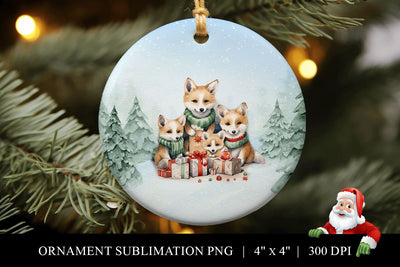 Fox Family of 4 Christmas Ornament Sublimation PNG Sublimation BijouBay 