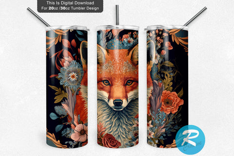 Fox Floral 20 oz / 30 oz Tumbler PNG Sublimation Regulrcrative 
