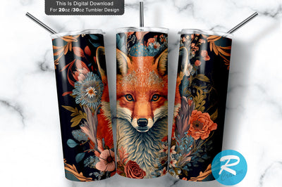 Fox Floral 20 oz / 30 oz Tumbler PNG Sublimation Regulrcrative 