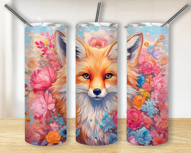 Fox Flowers 20oz Skinny Tumbler Png, Cute Fox Flowers Png, Watercolor Fox Flowers Tumbler, Fox Flower Tumbler Design, Flower Tumbler Png, Flox With Flowers Sublimation Sublimation BouDesign 