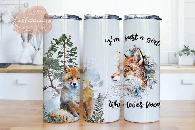 Fox I Love Fox 2 File Png,Fox Animals 20Oz Shinny Tumbler ,Watercolor Painting Png, baby Fox Tumbler Design Sublimation Rabbitmakies 