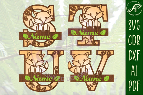 Fox monogram letter Name signs 3 layer design Bundle SVG APInspireddesigns 