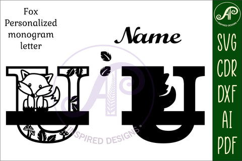 Fox Monogram Letter U SVG Cut File SVG APInspireddesigns 