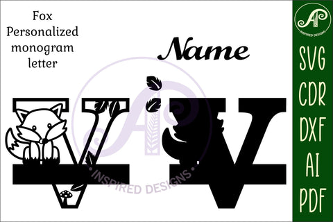 Fox Monogram Letter V SVG Cut File SVG APInspireddesigns 