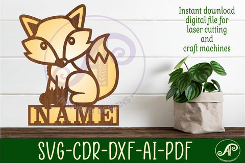 Fox name sign svg laser cut template SVG APInspireddesigns 