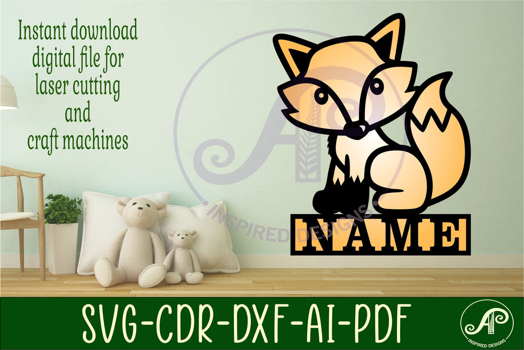 Fox name sign svg laser cut template - So Fontsy