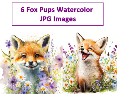 Fox Pups, Cubs, Playful, Watercolor JPG Sublimation nikola 