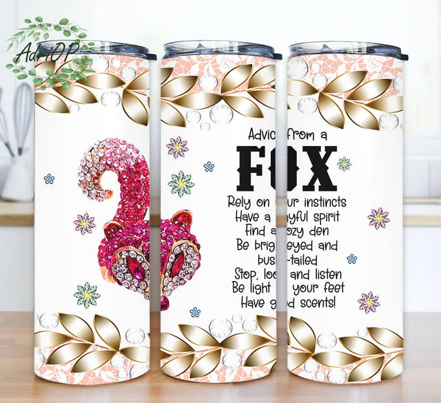Fox Steel 20oz Skinny Tumbler Png, Floral Fox Tumbler Png, Animal Lover, Cute Fox Design, Fox With Flowers Tumbler, Digital Download Sublimation AdriOP 