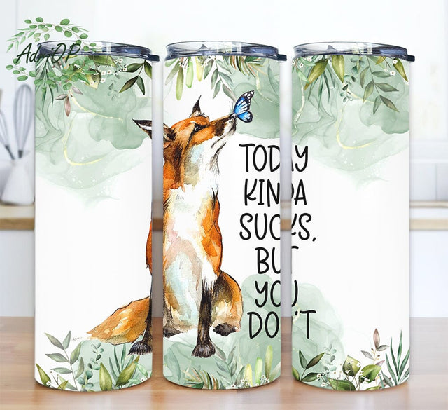 Fox Steel 20oz Skinny Tumbler Png, Flowers Butterfly Png, Paint Watercolor Tumbler, Forest Fox Animal Tumbler, Fox Tumbler Digital Download Sublimation AdriOP 