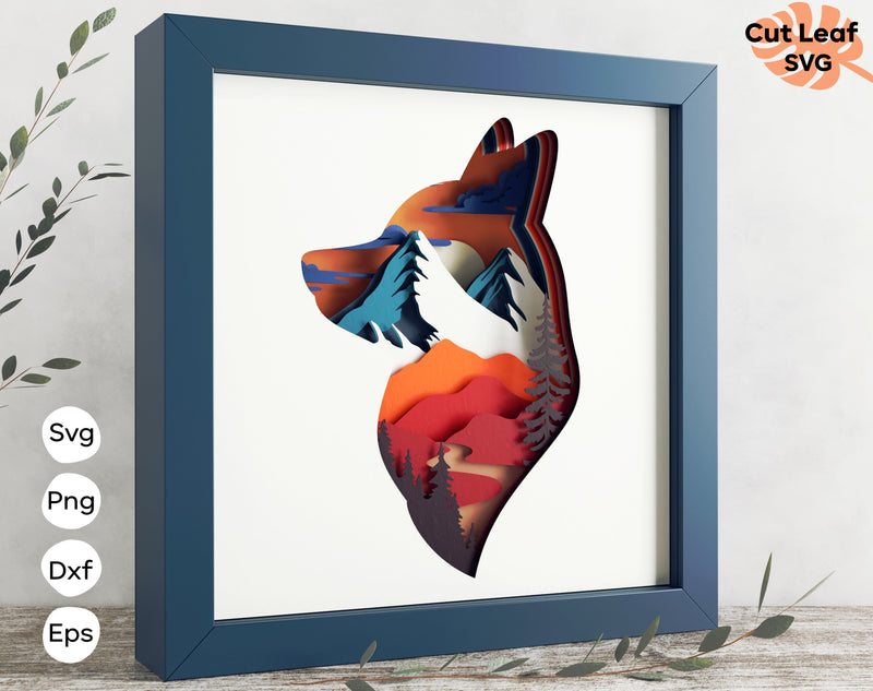 Fox svg, Shadow box svg, laser cut files, cnc files for wood, papercraft, Glowforge, mountains svg, nature svg, 3d svg 3D Paper CutLeafSvg 