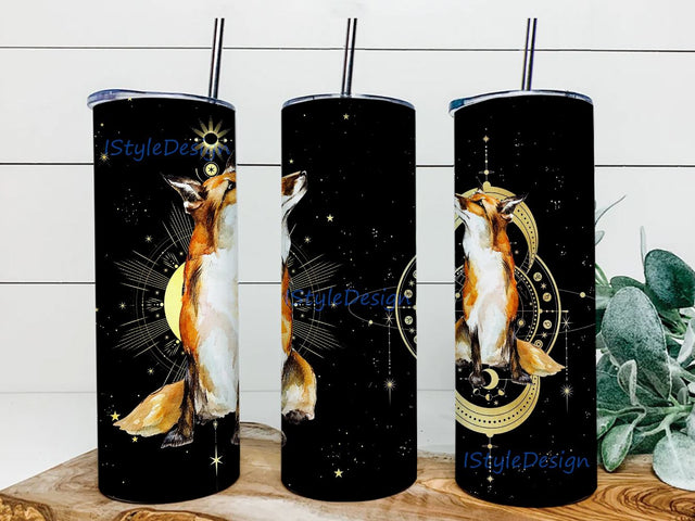 Fox Tumbler Fox Astronomy Tumbler Template Design, Sublimation Instant Digital Download, 20 oz Skinny Tumbler Sublimation iStyleDesign 