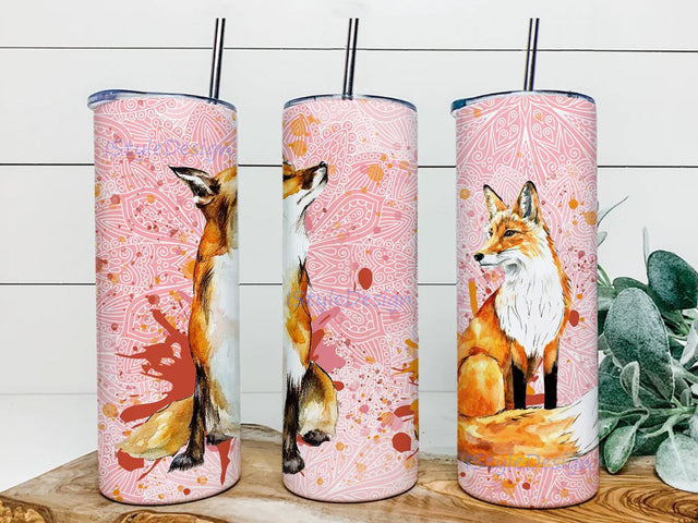 Fox Tumbler Fox Hippie Tumbler Template Design, Sublimation Instant Digital Download, 20 oz Skinny Tumbler Sublimation iStyleDesign 