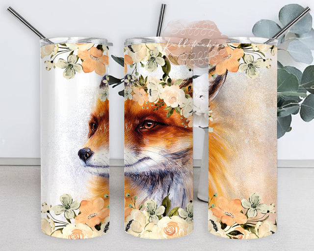 Fox Tumbler Png, Fox Floral 20oz Skinny Tumbler, Boho Floral Tumbler Wrap, Animal Tumbler Design, Fox Lover Gift, Instant Download Sublimation Rabbitmakies 