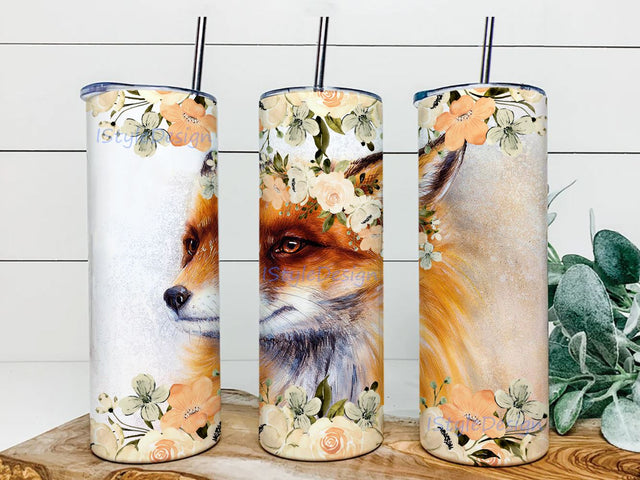 Fox Tumbler PNG, Fox Flower Tumbler Design, 20 oz Skinny Tumbler Wrap Flower Tumbler Png Sublimation iStyleDesign 