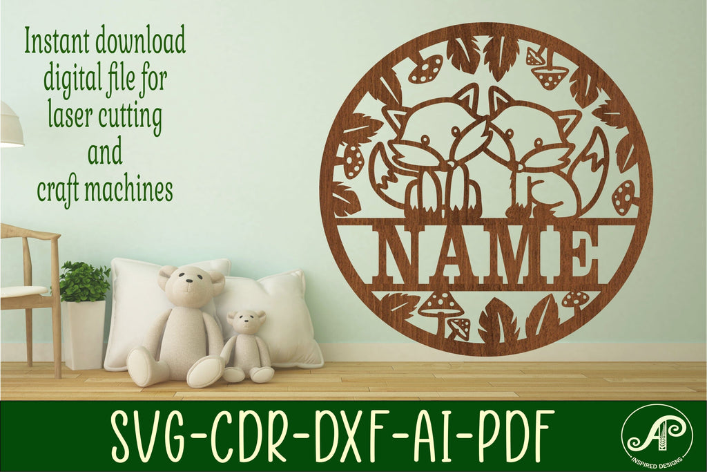 Foxes Name sign svg laser cut template, wall art - So Fontsy