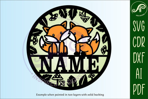 Foxes Name sign svg laser cut template, wall art SVG APInspireddesigns 