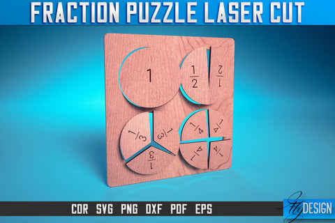 Fraction Puzzle Laser Cut SVG | Puzzle Game Laser Cut SVG Design | CNC Files SVG Fly Design 