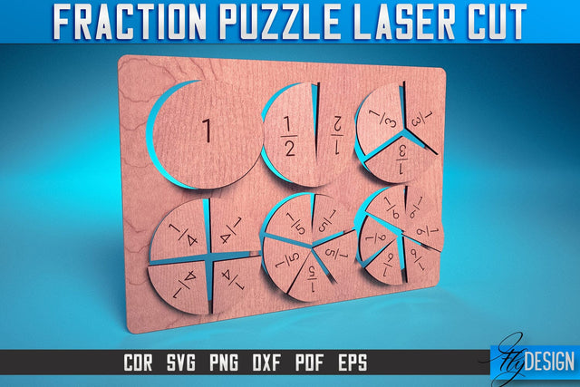Fraction Puzzle Laser Cut SVG | Puzzle Game Laser Cut SVG Design | CNC Files SVG Fly Design 