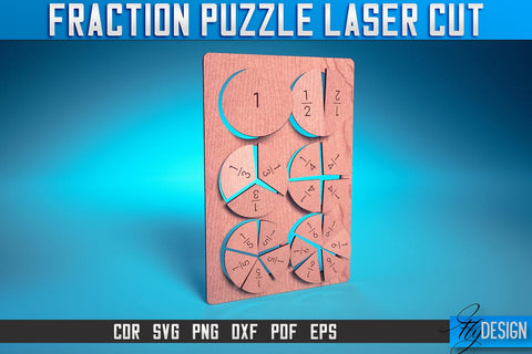 Fraction Puzzle Laser Cut SVG | Puzzle Game Laser Cut SVG Design | CNC Files SVG Fly Design 