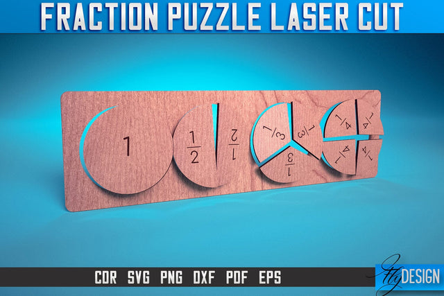 Fraction Puzzle Laser Cut SVG | Puzzle Game Laser Cut SVG Design | CNC Files SVG Fly Design 