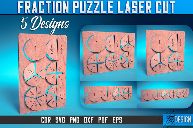 Fraction Puzzle Laser Cut SVG | Puzzle Game Laser Cut SVG Design | CNC Files SVG Fly Design 