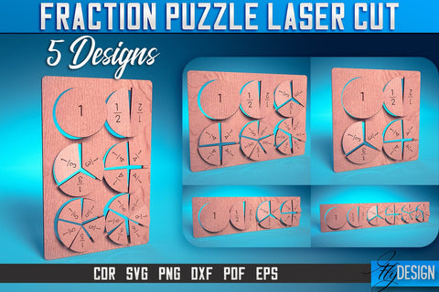 Fraction Puzzle Laser Cut SVG | Puzzle Game Laser Cut SVG Design | CNC Files SVG Fly Design 