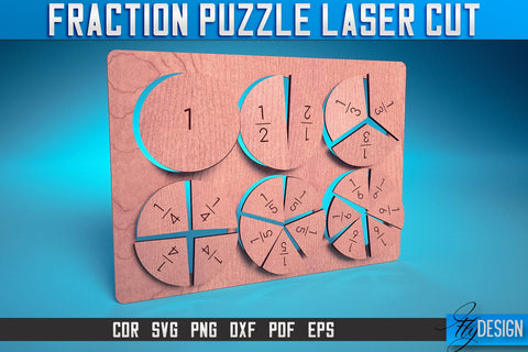 Fraction Puzzle Laser Cut SVG | Puzzle Game Laser Cut SVG Design | CNC Files SVG Fly Design 