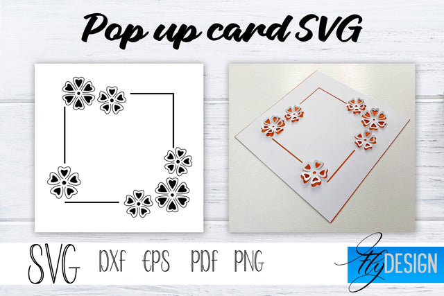 Frame Square Pop Up Card SVG, Pop-Up Greeting Card, Cricut Pop Up Card, Love Svg, Square 3D Card, Heart Card SVG, Frame Butterfly SVG Card. SVG Fly Design 