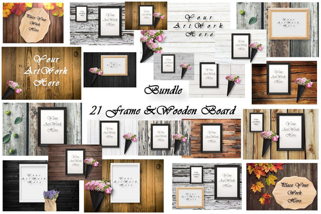 Frame & Wooden Board Mockups Bundle, Mini - Bundles Mock Up Photo ArtStudio 