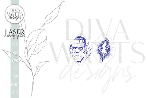 Frankenstein & Lightning Bolt Earrings SVG Monster Earrings Glowforge Earrings Frankenstein Earrings For Laser Monster Earrings SVG Laser SVG Diva Watts Designs 