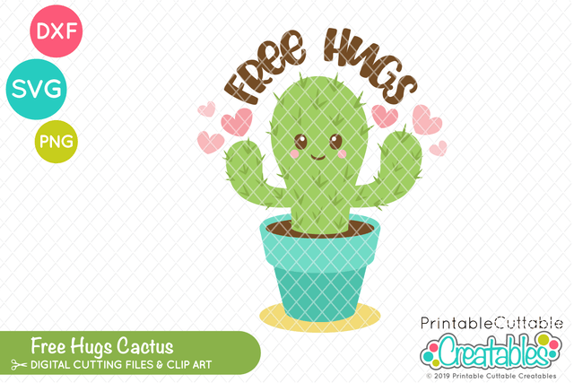 Free Hugs Cactus SVG Printable Cuttable Creatables 
