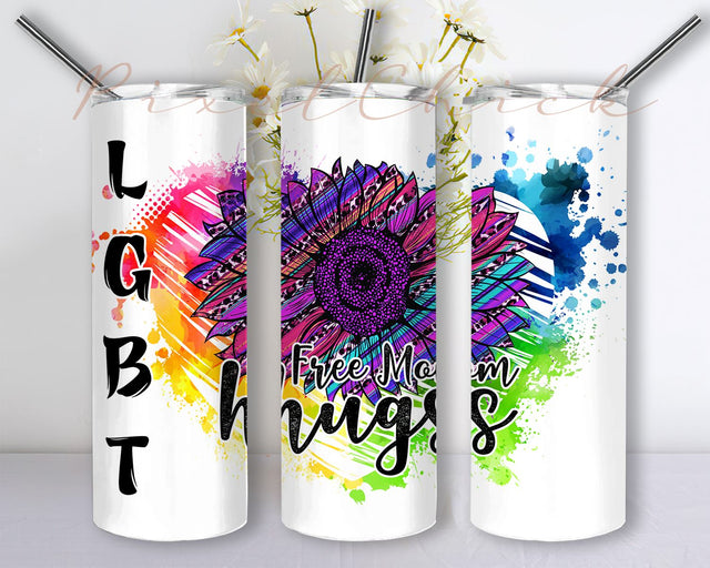 Free Mom Hugs Png LGBT Sunflower Sublimation Design, Lgbt Gay Pride Rainbow Sunflower 20oz Skinny Tumbler PNG Sublimation PixelChick 