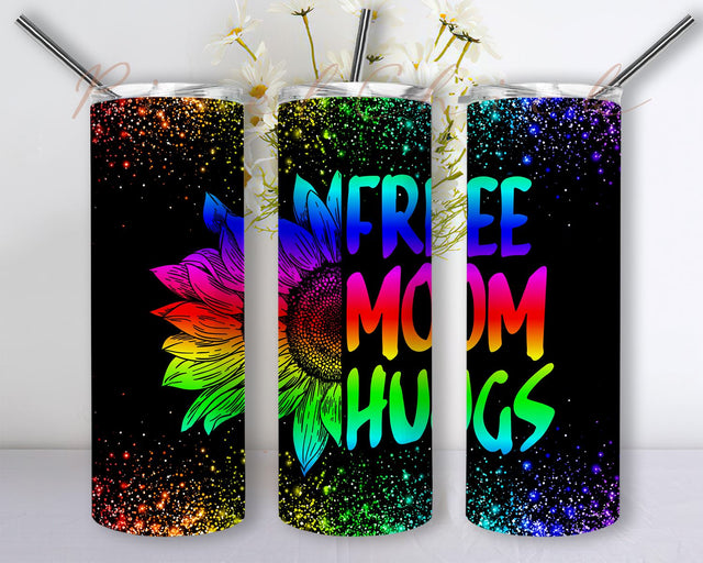 Free Mom Hugs Tumbler PNG, LGBT Rainbow Sunflower Sublimation Design, Lgbt Gay Pride Rainbow Sunflower 20oz Skinny Tumbler PNG Sublimation PixelChick 