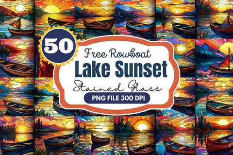 Free Stained Glass Rowboat Lake Sunset Backgrounds Bundle Sublimation Regulrcrative 