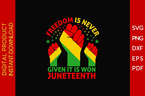 Freedom Is Never Given It Is Won Juneteenth SVG PNG PDF Cut File SVG Creativedesigntee 