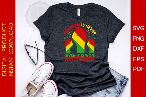 Freedom Is Never Given It Is Won Juneteenth SVG PNG PDF Cut File SVG Creativedesigntee 