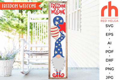 Freedom Welcome SVG, Independence Day Porch Sign Cut File, Summer Decor DXF, Gnome Silhouette SVG RedHelgaArt 