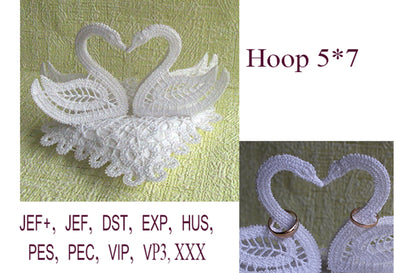 Freestanding lace embroidery design Wedding Ring Pillow Swans Embroidery/Applique DESIGNS ImilovaCreations 