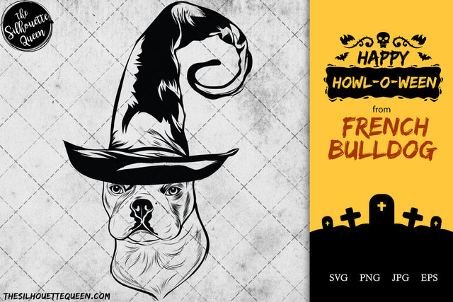 French Bulldog dog svg portrait clipart vector graphic art Witch hat Halloween dog Cricut cut file cuttable design SVG Loveleen Kaur 