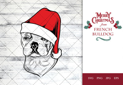 French Bulldog dog svg portrait clipart vector graphic art Xmas hat Christmas dog Cricut cut file cuttable design SVG Loveleen Kaur 