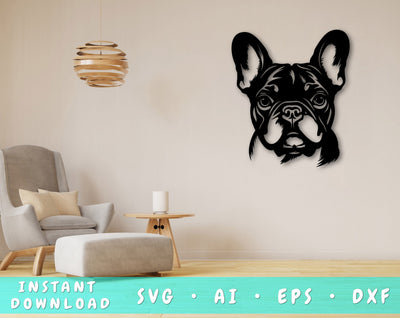 French Bulldog Laser SVG Cut File, French Bulldog Glowforge File, French Bulldog DXF, Frenchie Wall Art SVG SVG HappyDesignStudio 