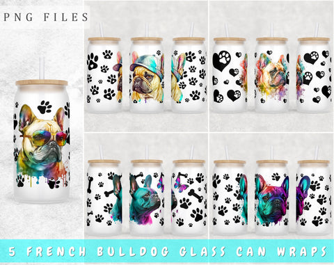 French Bulldog Libbey Glass Can Wraps, 16 Oz Glass Can Sublimation Designs, French Bulldog Glass Can PNG Files, French Bulldog Glass Can Wraps Sublimation HappyDesignStudio 