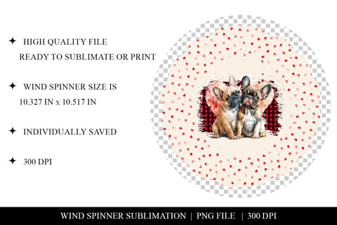 French Bulldog Love Heart Wind Spinner Sublimation PNG Sublimation BijouBay 